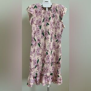 Lost + Wander- Textured Cream and Pink Floral Mini Dress